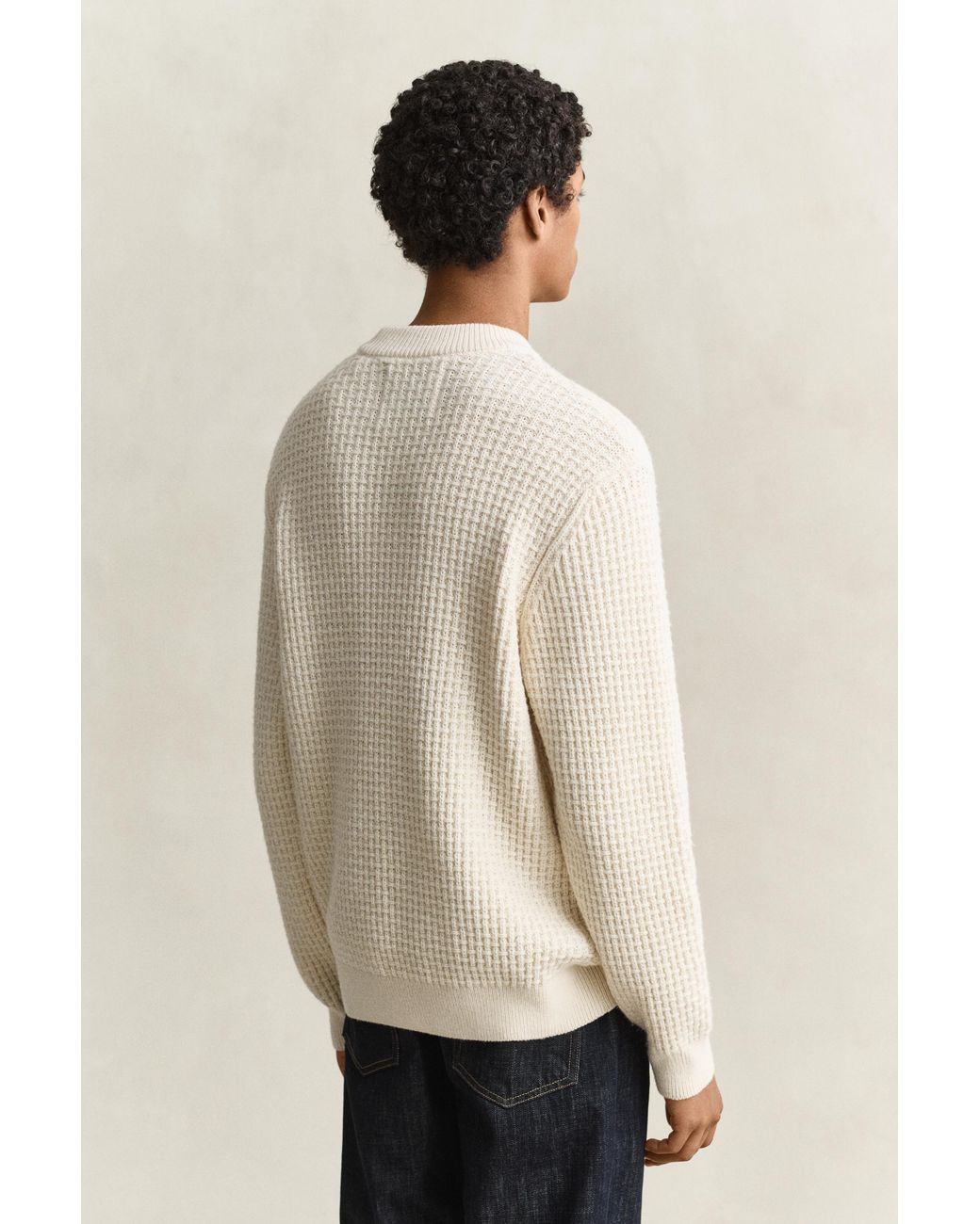 Gant Natural Textured Cotton Wool Mock Neck Sweater Cream for men