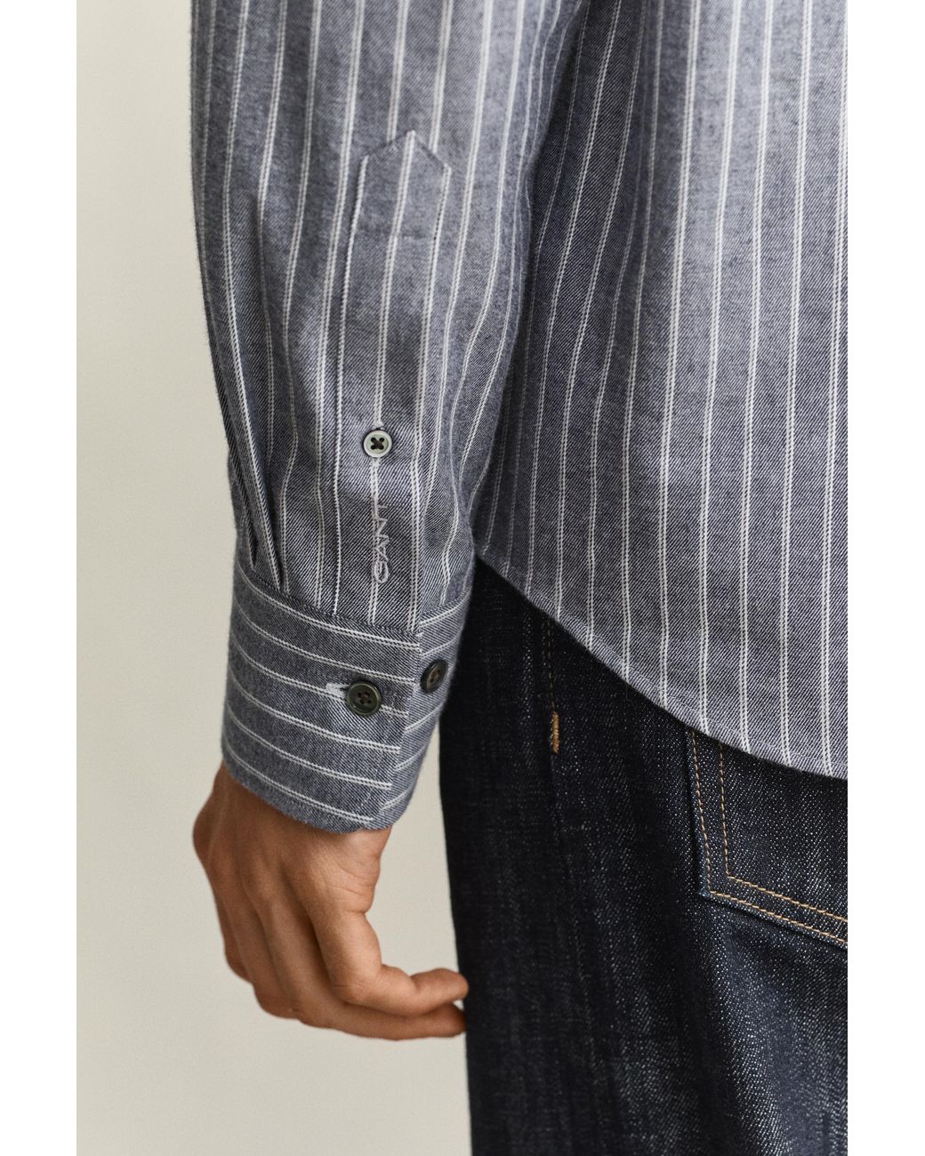 Gant Gray Striped Flannel Mélange Shirt Dark Melange for men