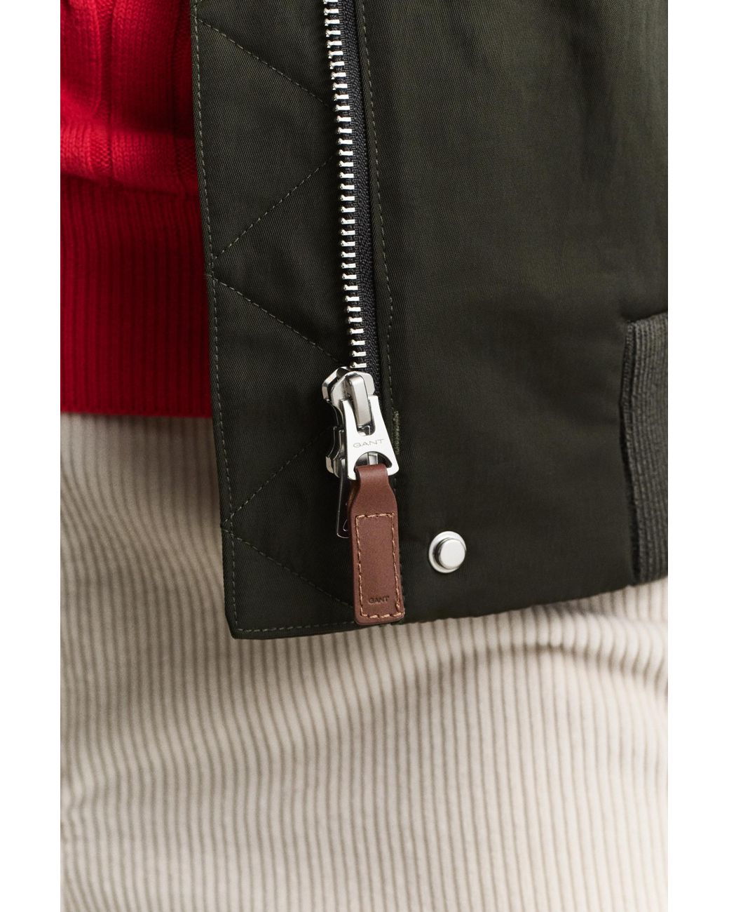 Gant Red Padded Bomber Jacket Dark Moss