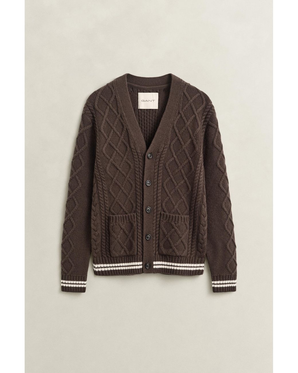 Gant Blue Wool Blend Cable Knit Cardigan for men