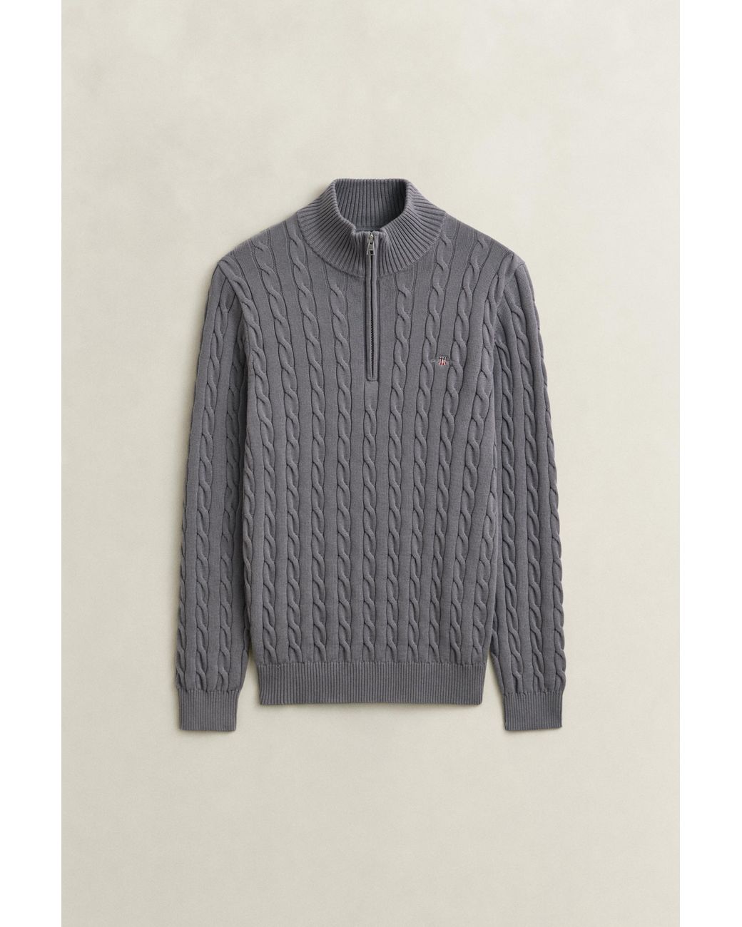 Gant Gray Cotton Cable Knit Half-Zip Sweater for men