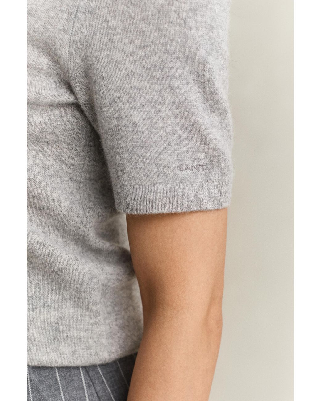 Gant Gray Cashmere Short Sleeve Sweater Melange