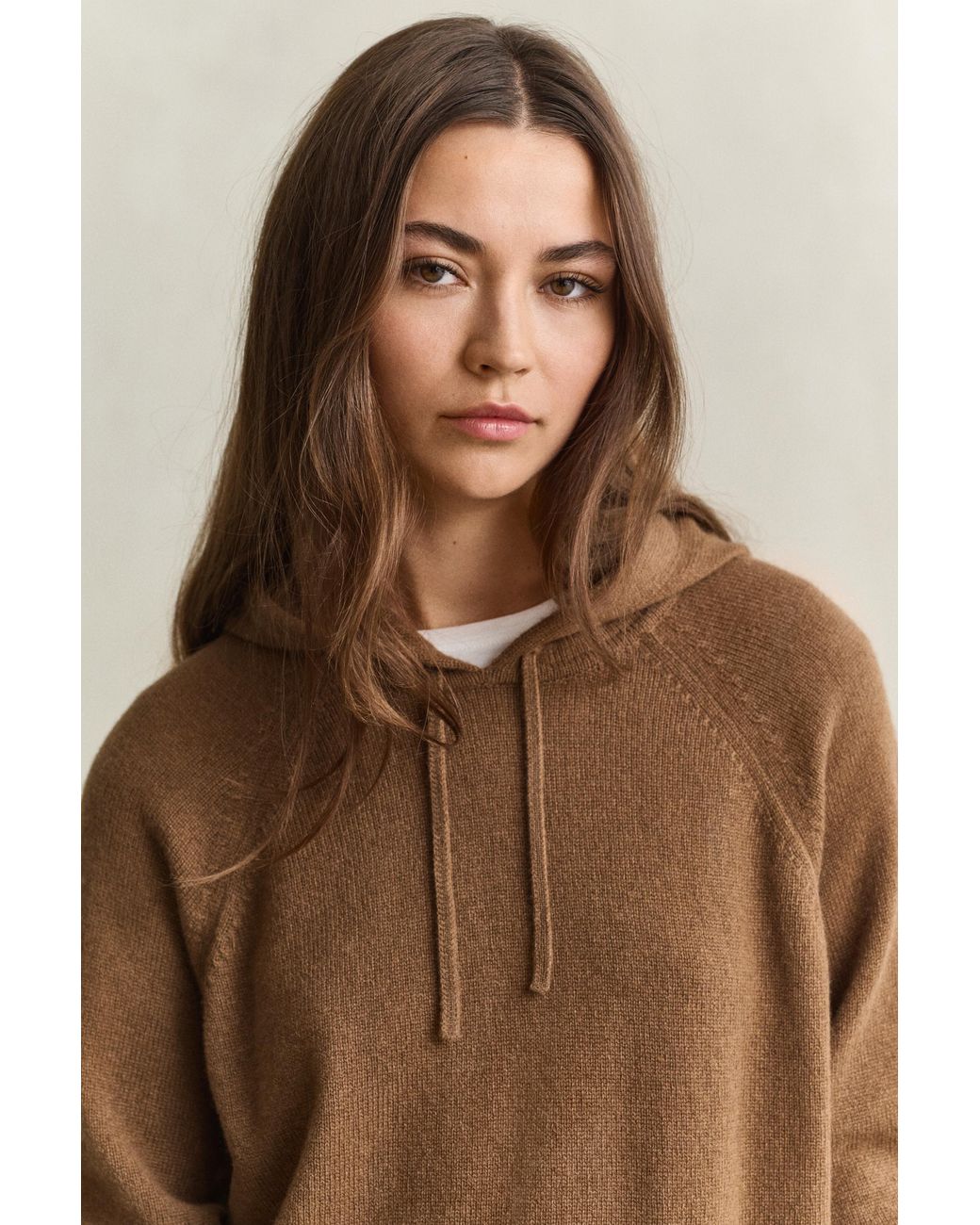 Gant Brown Wool Cashmere Hoodie Warm