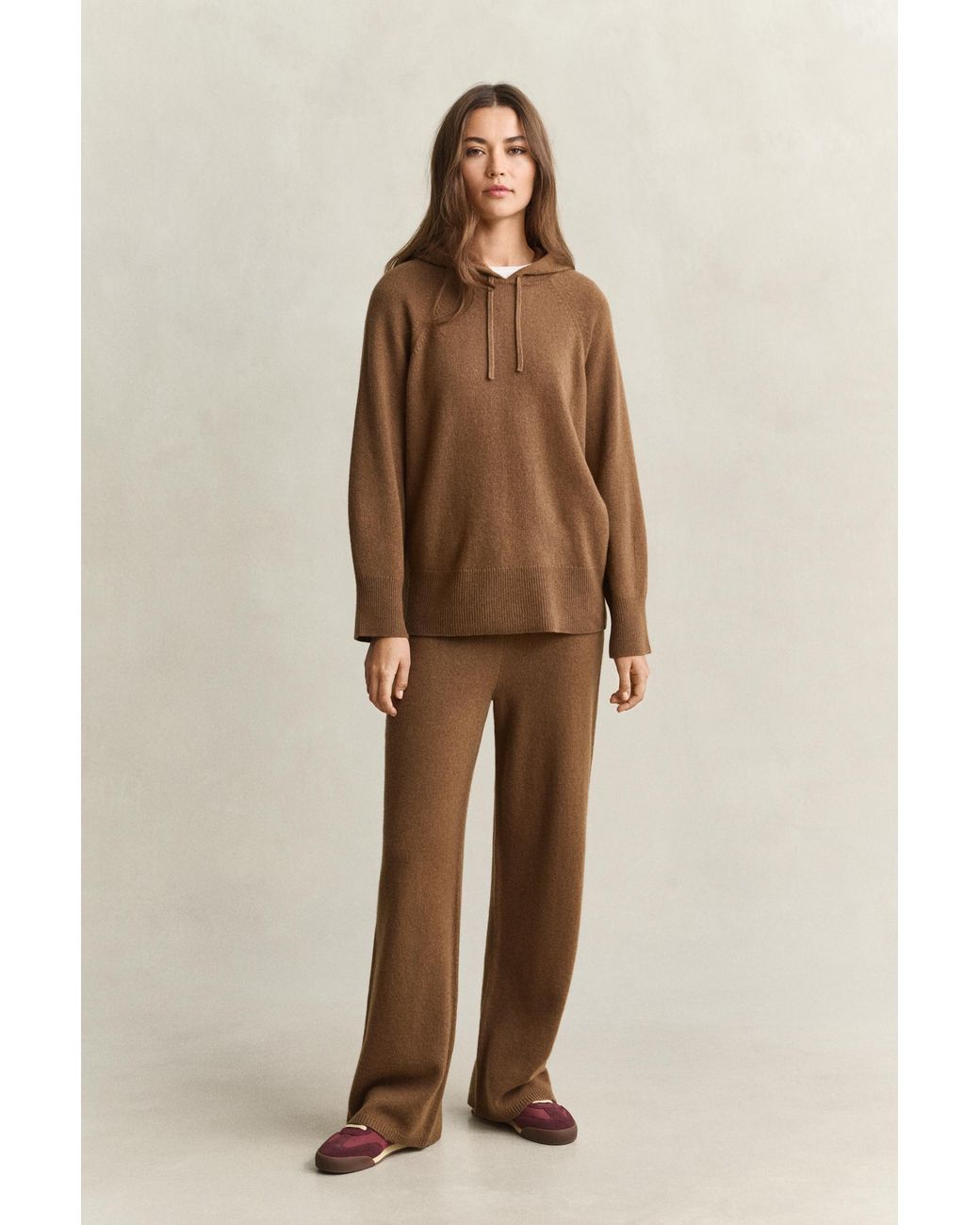 Gant Brown Wool Cashmere Hoodie Warm