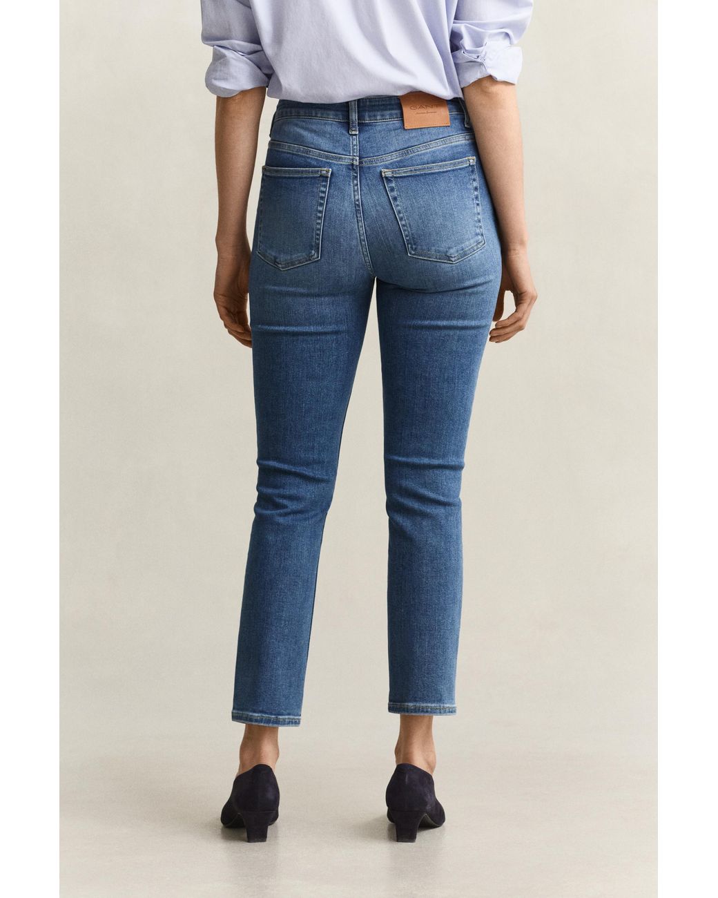 Gant Blue Cropped Stretch Jeans Mid Broken In