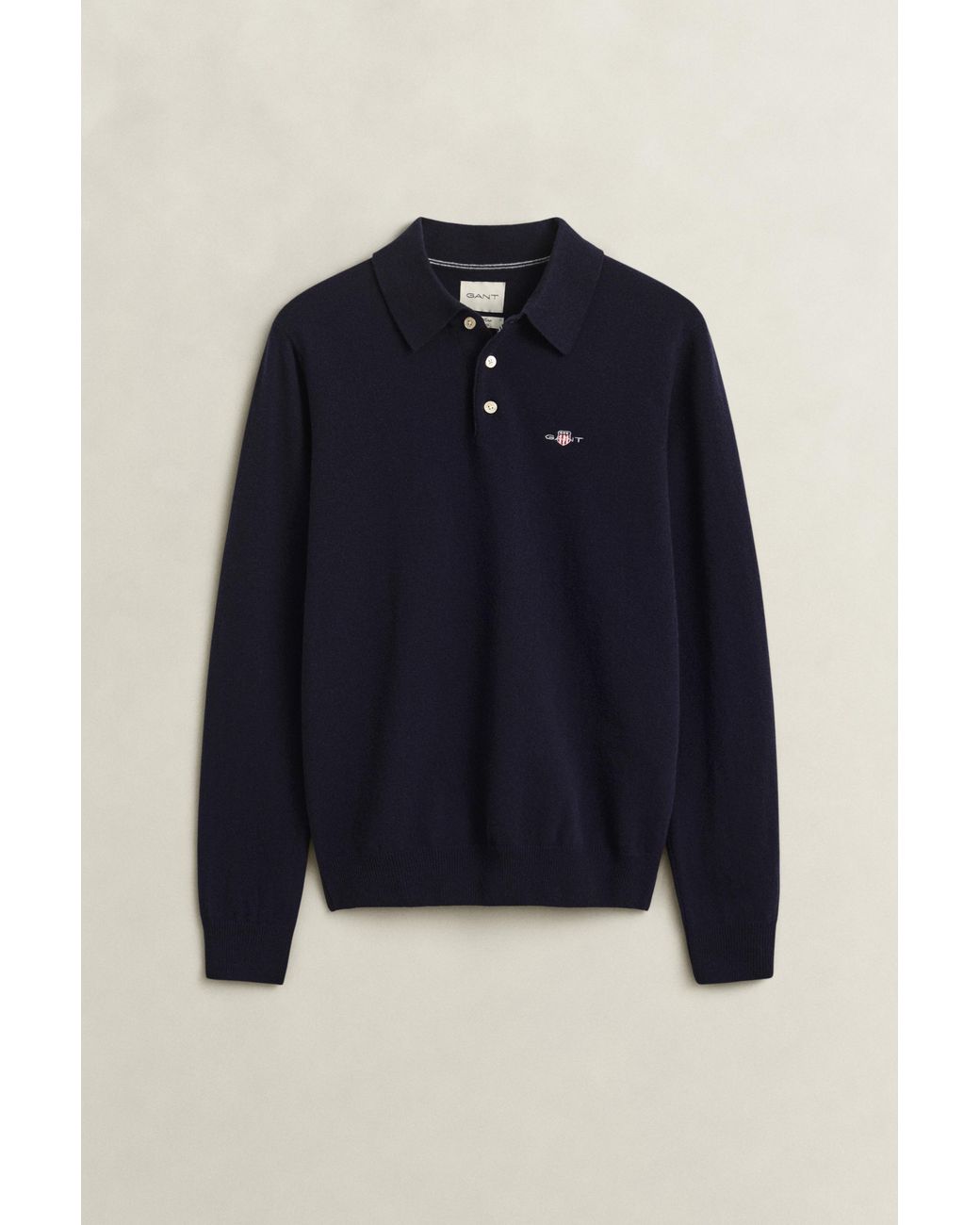 Gant Blue Superfine Lambswool Polo Sweater Marine for men