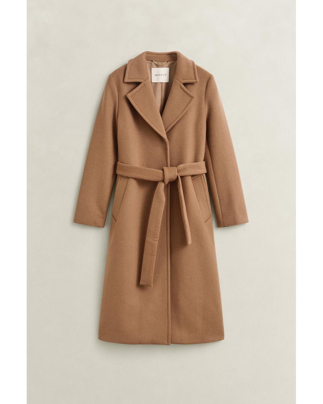 Gant Natural Belted Wool Blend Coat Roasted Walnut