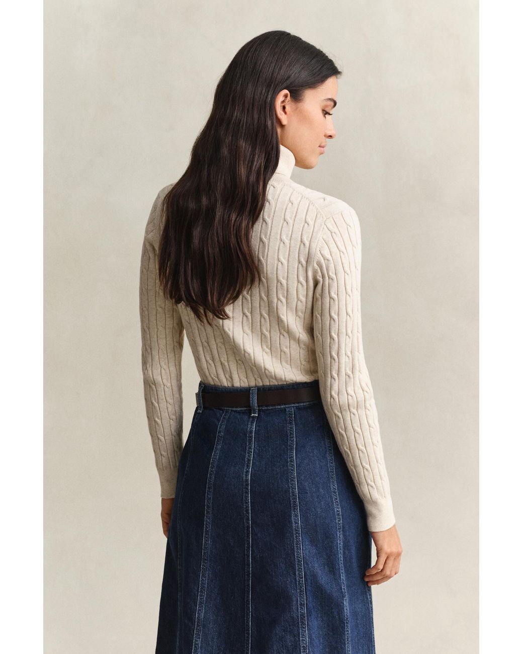 Gant Blue Stretch Cotton Cable Knit Turtleneck Sweater