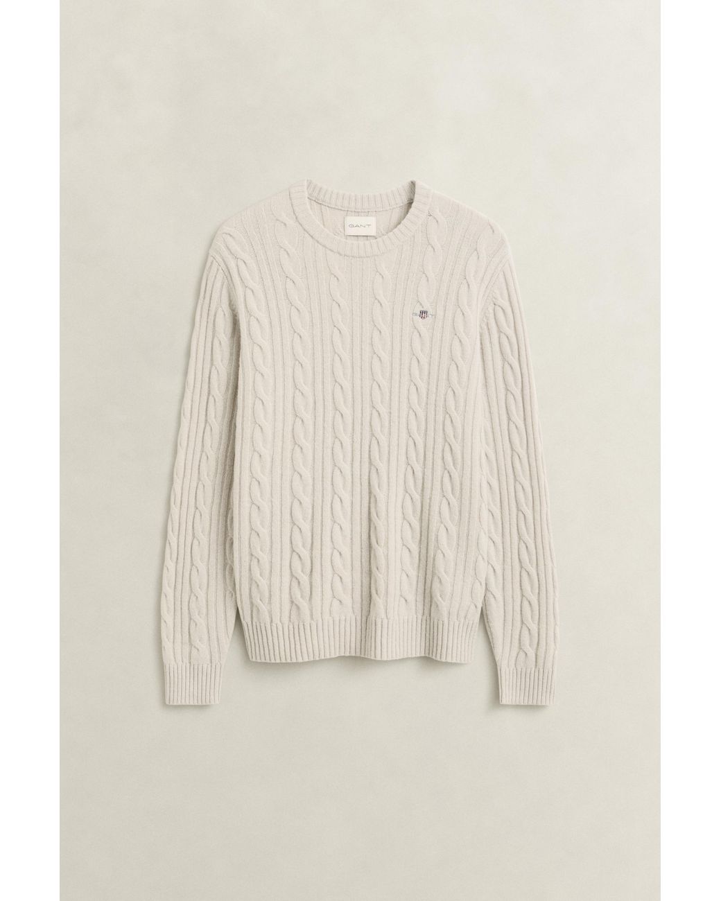 Gant Natural Lambswool Cable Knit Crew Neck Sweater for men