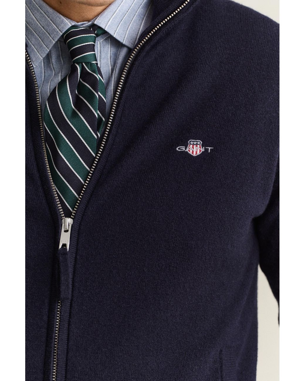 Gant Blue Lambswool Zip Cardigan Marine for men