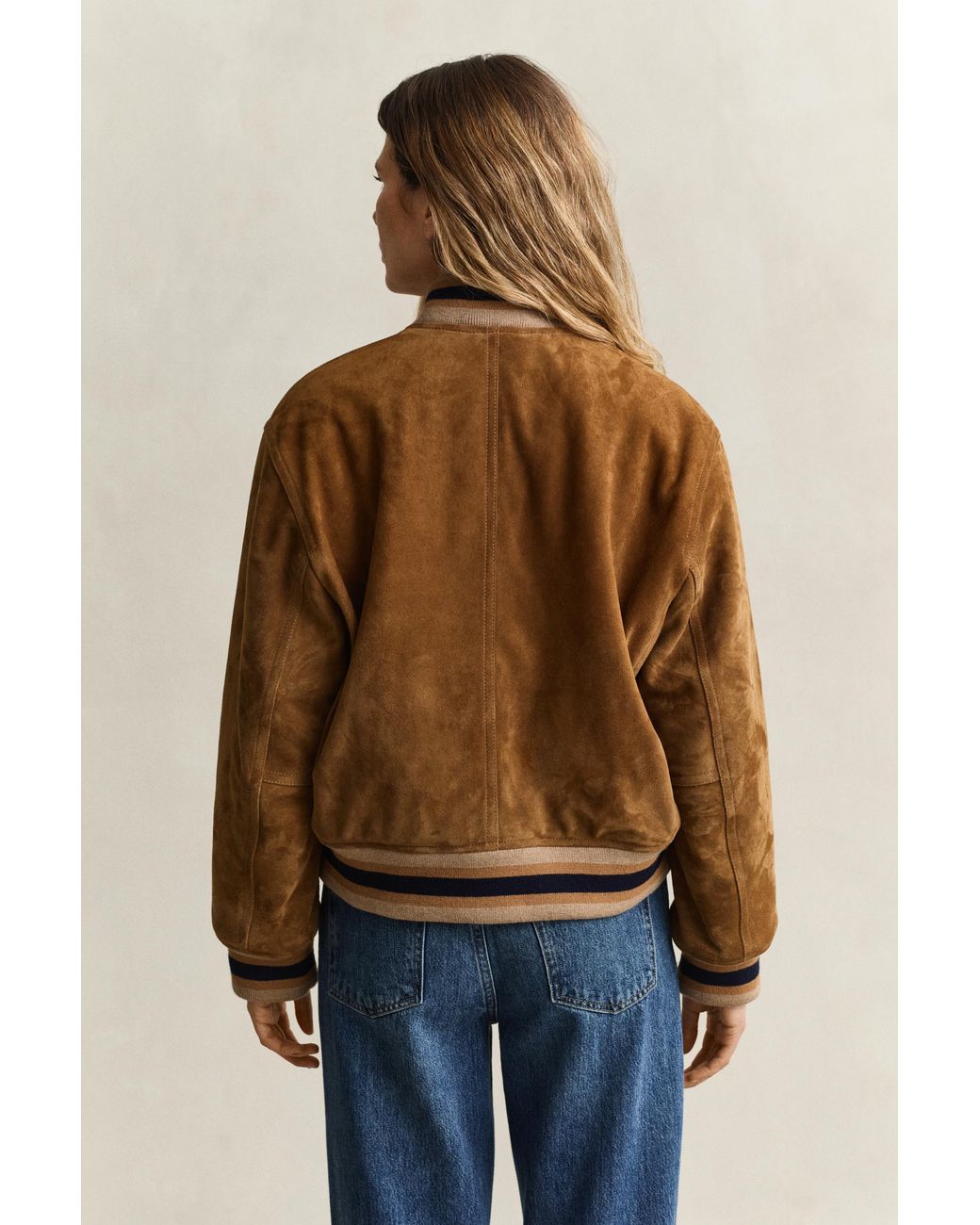 Gant Blue X Yale Suede Varsity Jacket Roasted Walnut