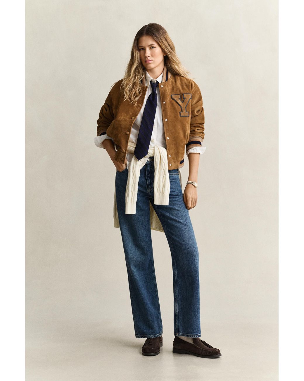 Gant Blue X Yale Suede Varsity Jacket Roasted Walnut