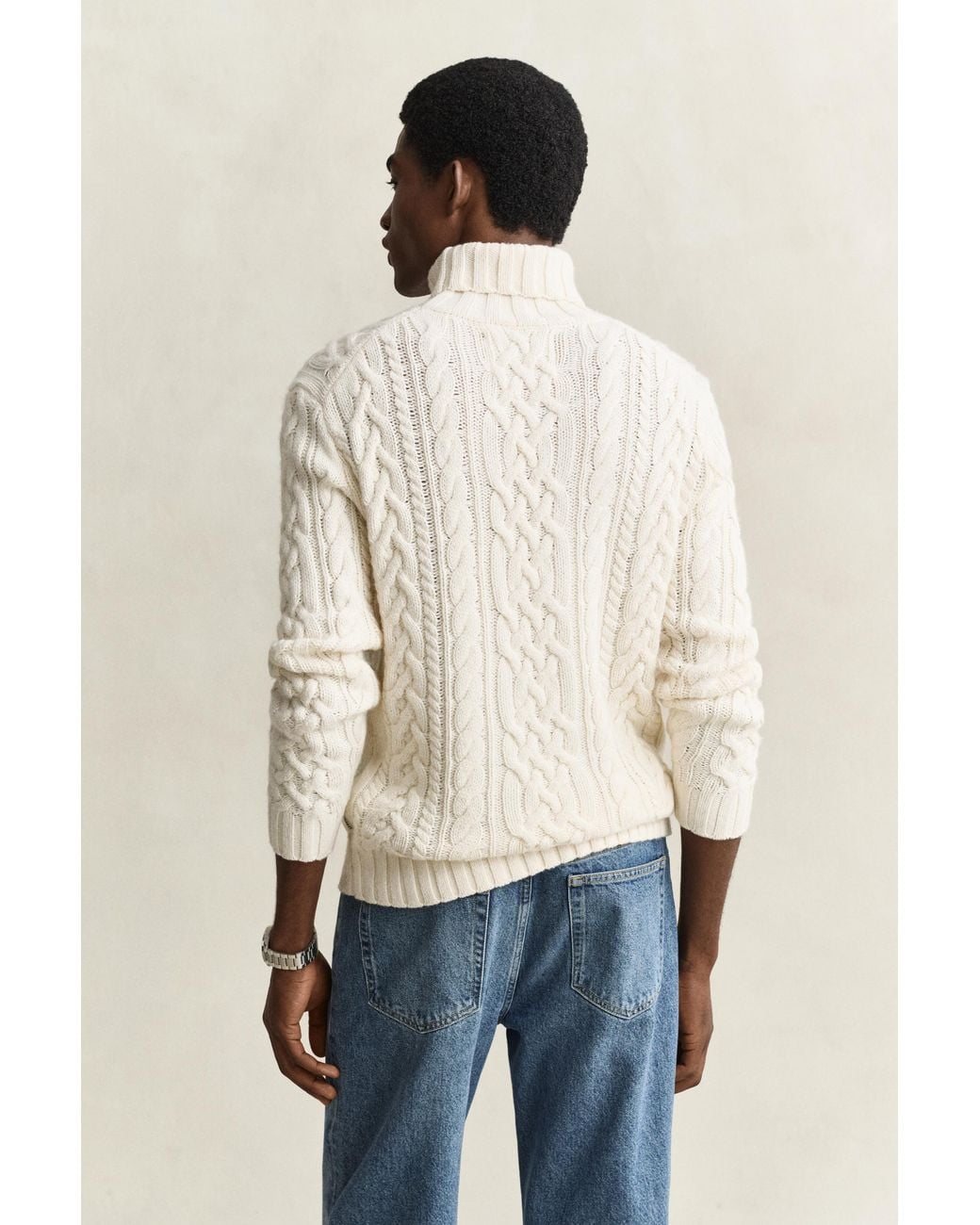 Gant Natural Wool Blend Turtleneck Sweater Cream for men