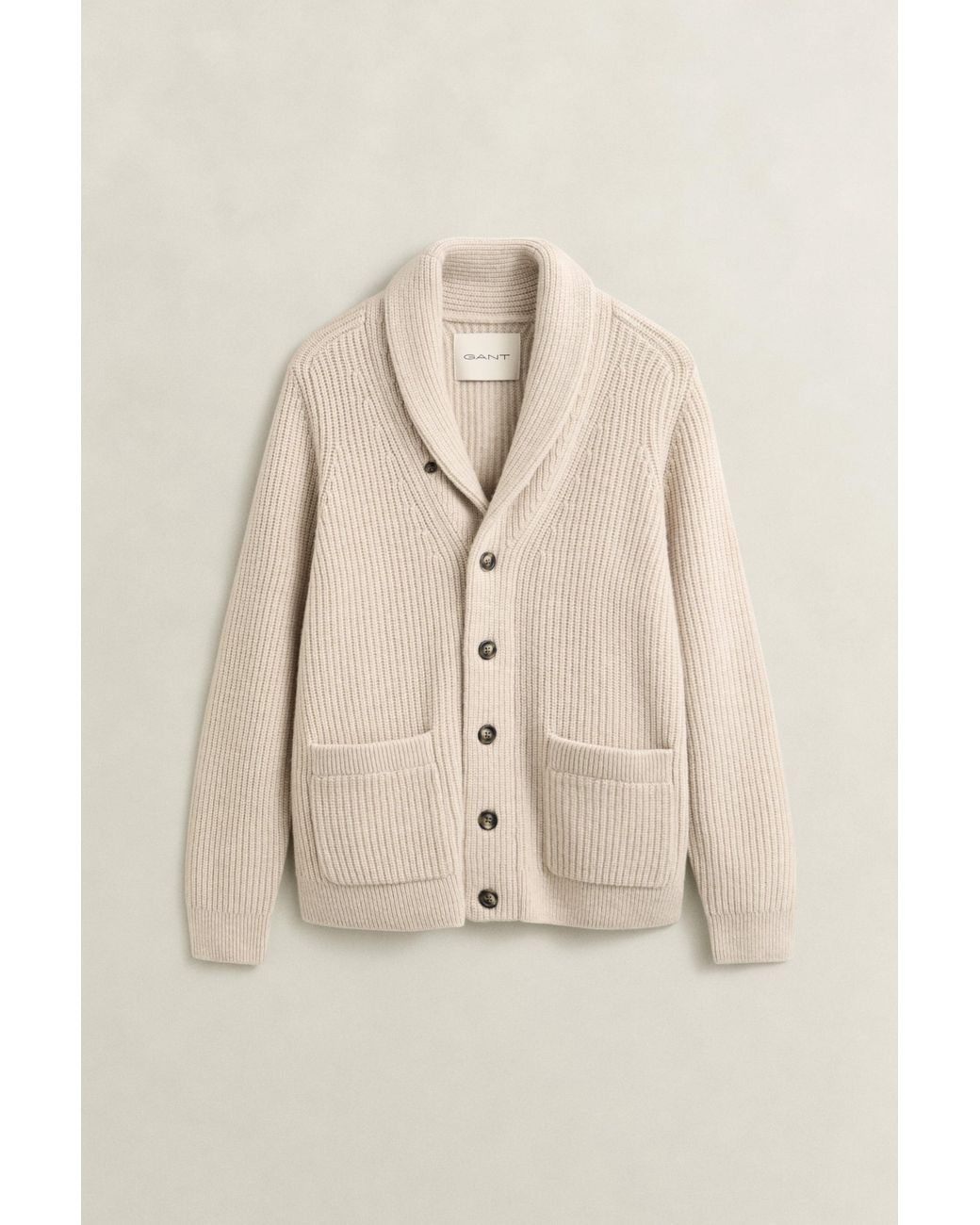 Gant Natural Ribbed Wool Blend Cardigan Light Melange for men