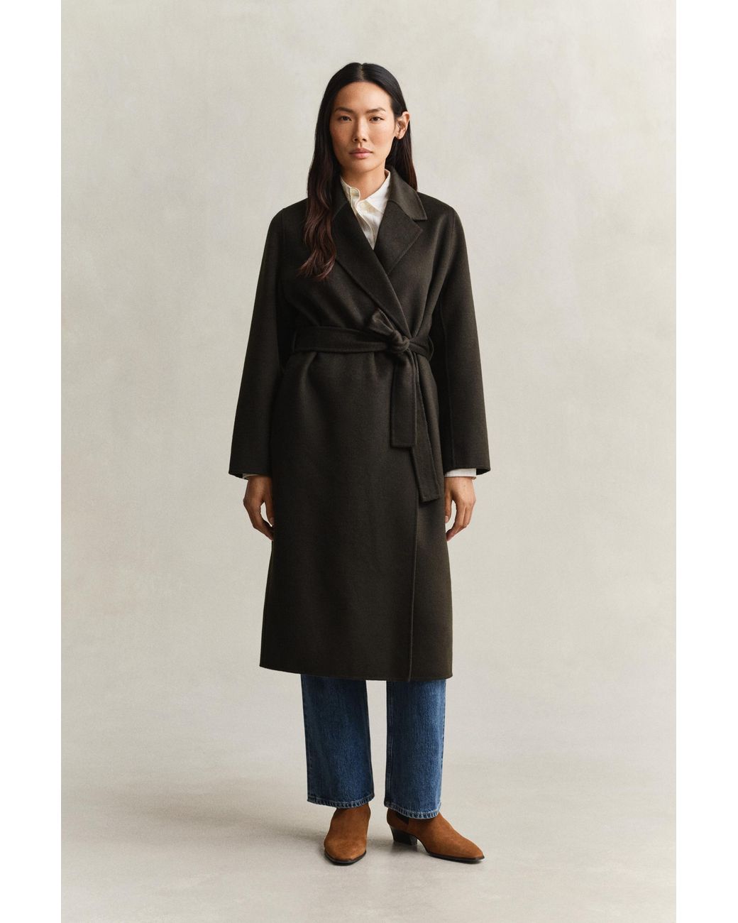 Gant Black Handstitched Belted Coat Dark Moss