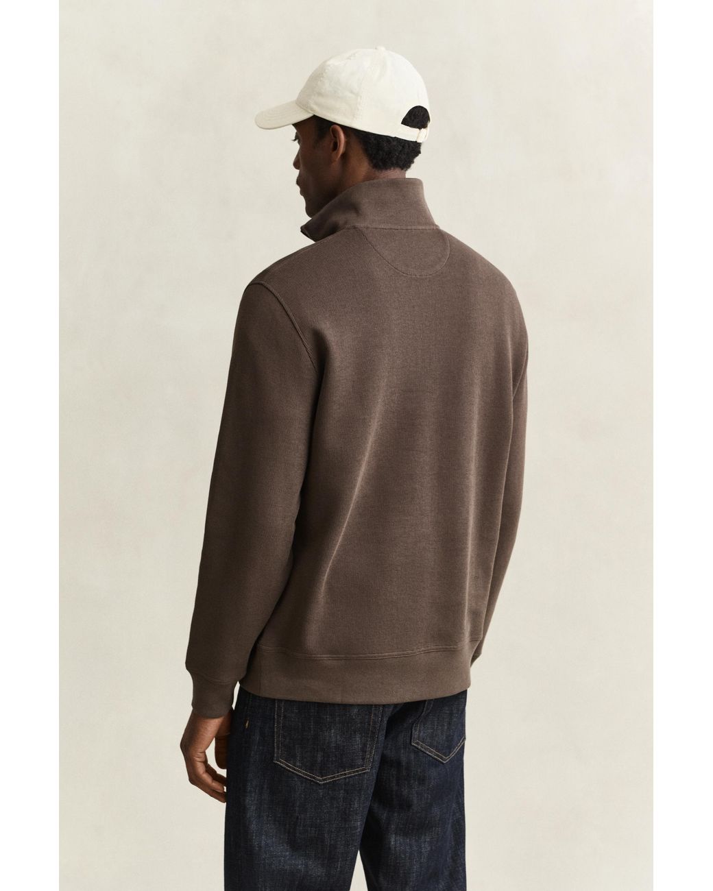 Gant Brown Sacker Rib Half-Zip Sweatshirt for men