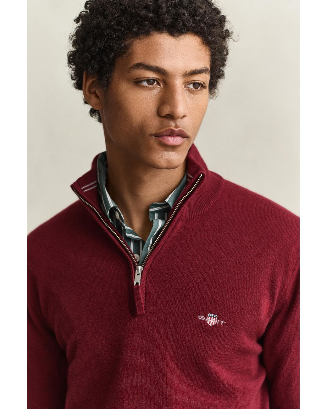 Gant Red Lambswool Half-Zip Sweater Plumped for men