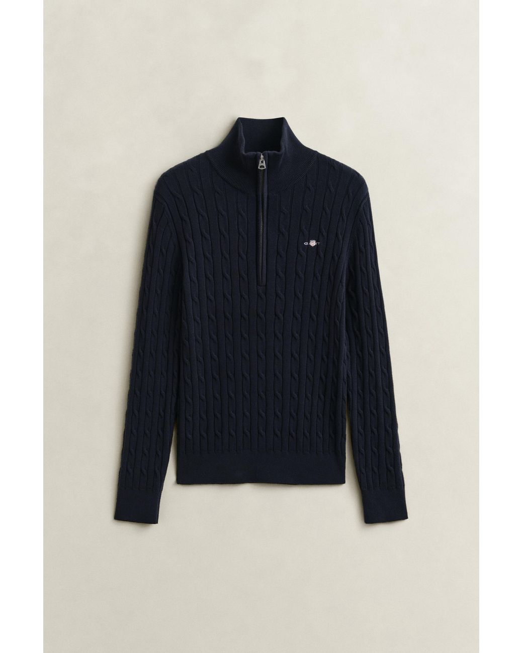 Gant Blue Stretch Cotton Cable Knit Half-Zip Sweater