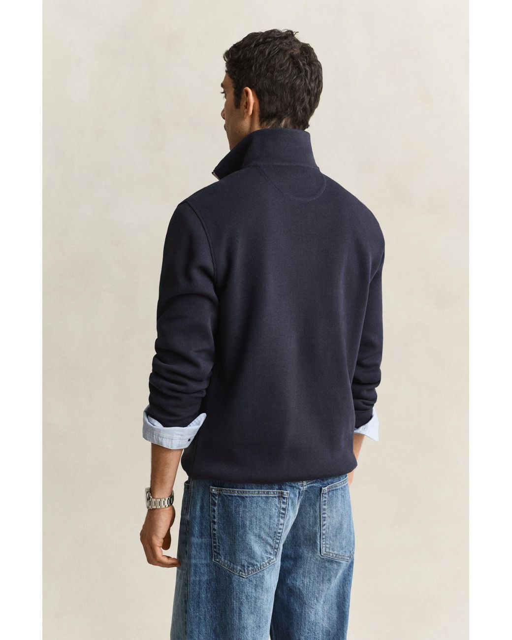 Gant Blue Sacker Rib Half-Zip Sweatshirt Evening for men