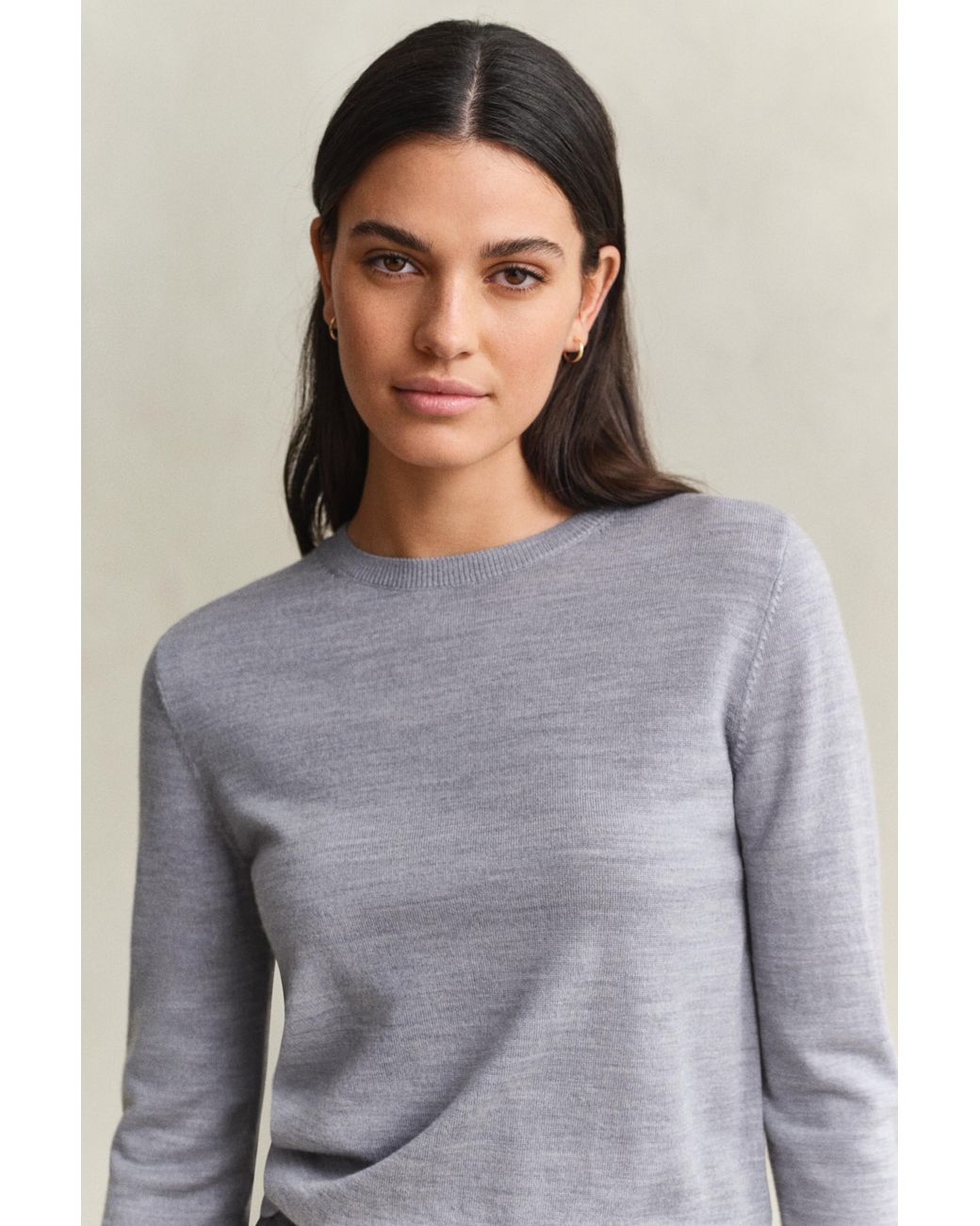 Gant Gray Extra Fine Merino Wool Crew Neck Sweater Melange