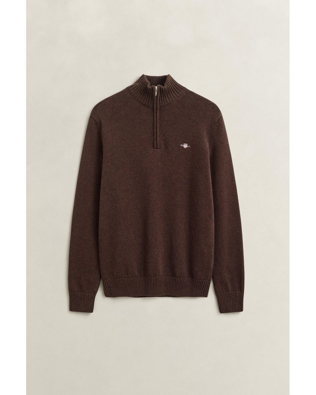 Gant Brown Casual Cotton Half-Zip Sweater for men