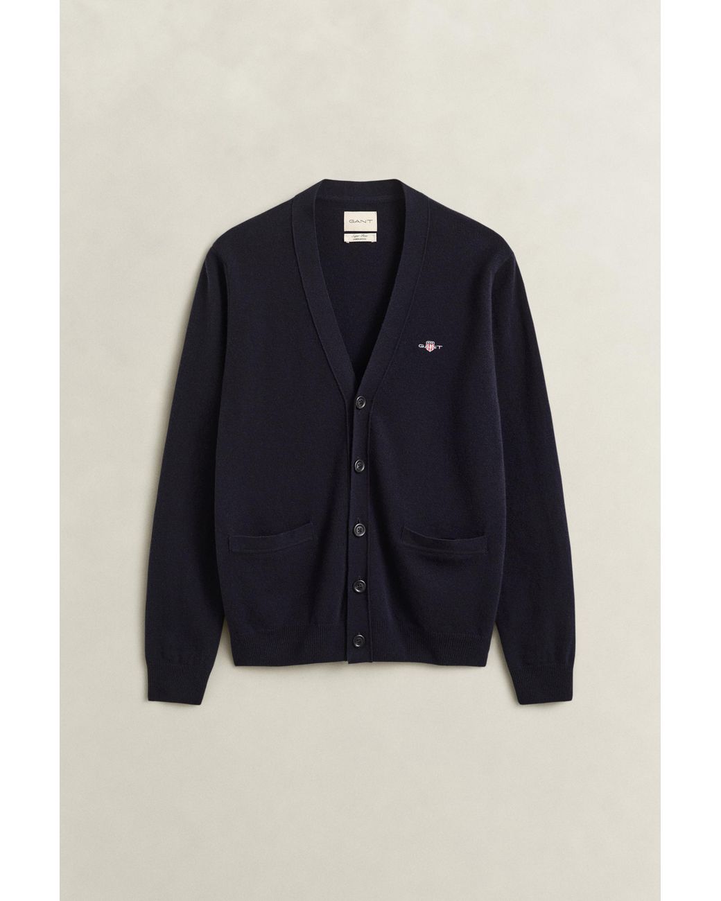Gant Blue Lambswool V-Neck Cardigan Marine for men