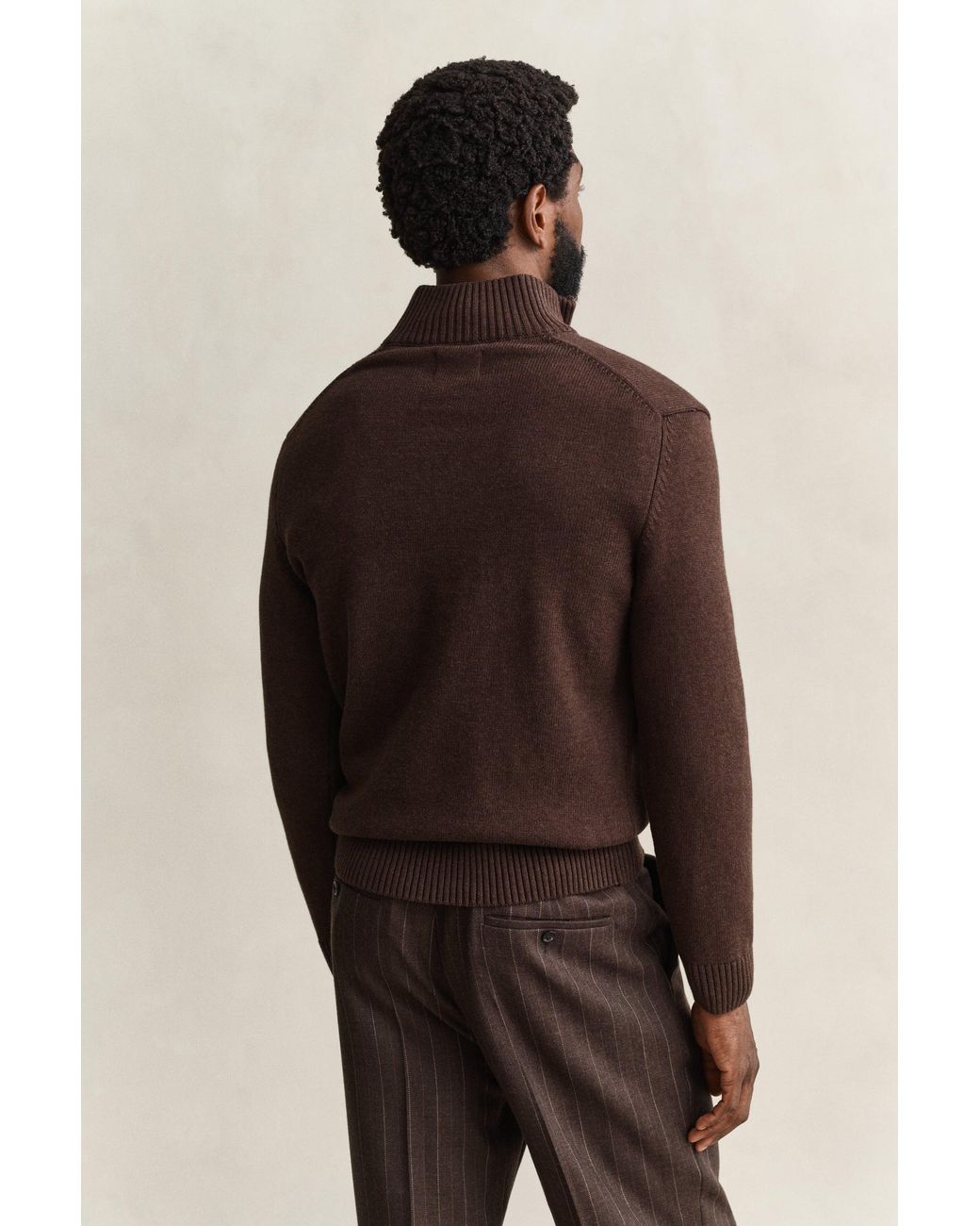 Gant Brown Casual Cotton Half-Zip Sweater for men