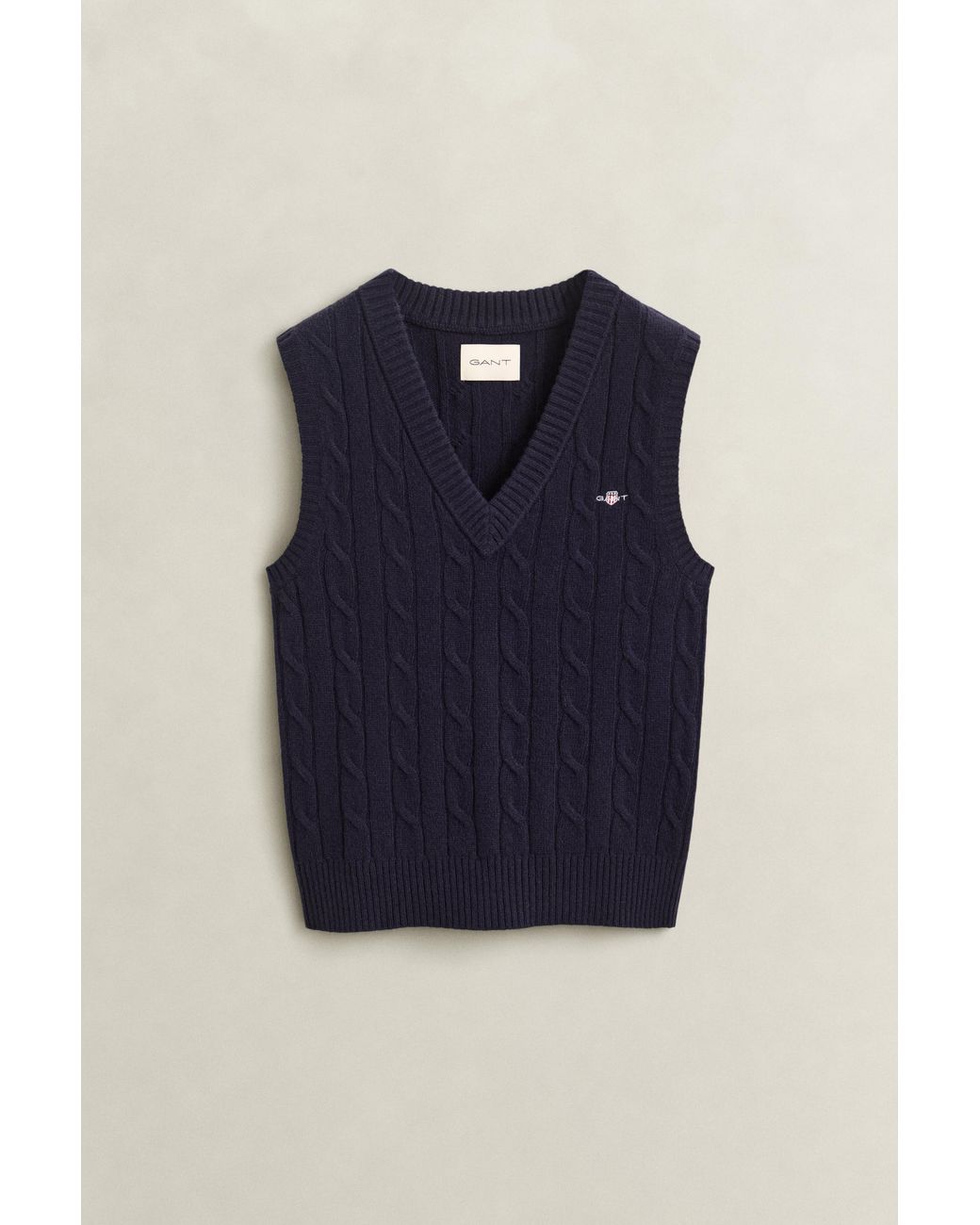 Gant Blue Lambswool Cable Knit Vest Evening