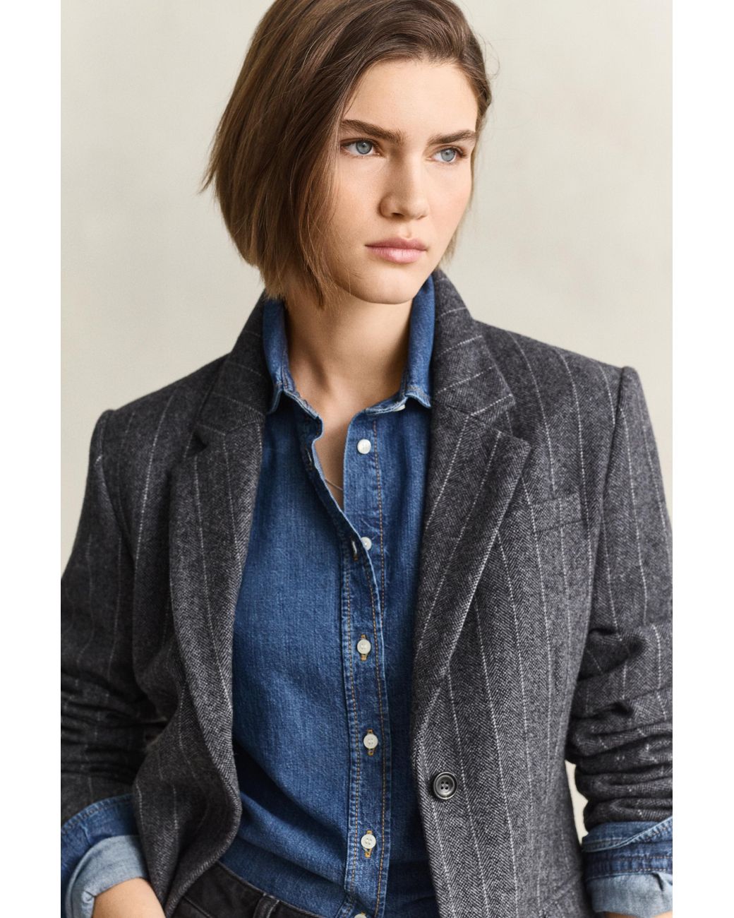 Gant Blue Pinstriped Hourglass Blazer Charcoal Melange