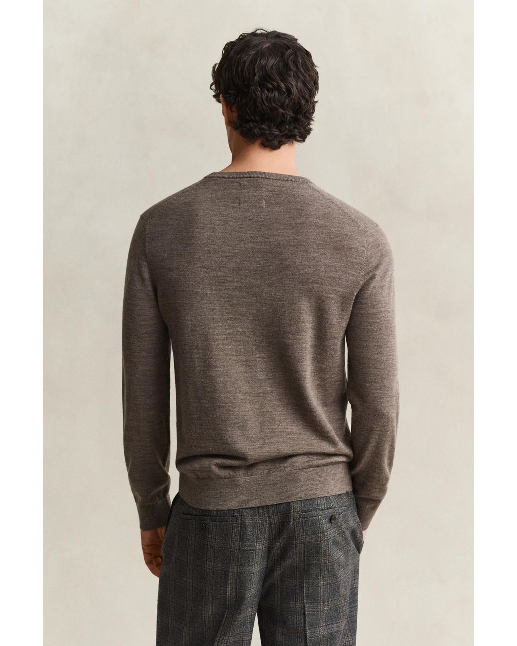 Gant Brown Merino Wool Crew Neck Sweater for men