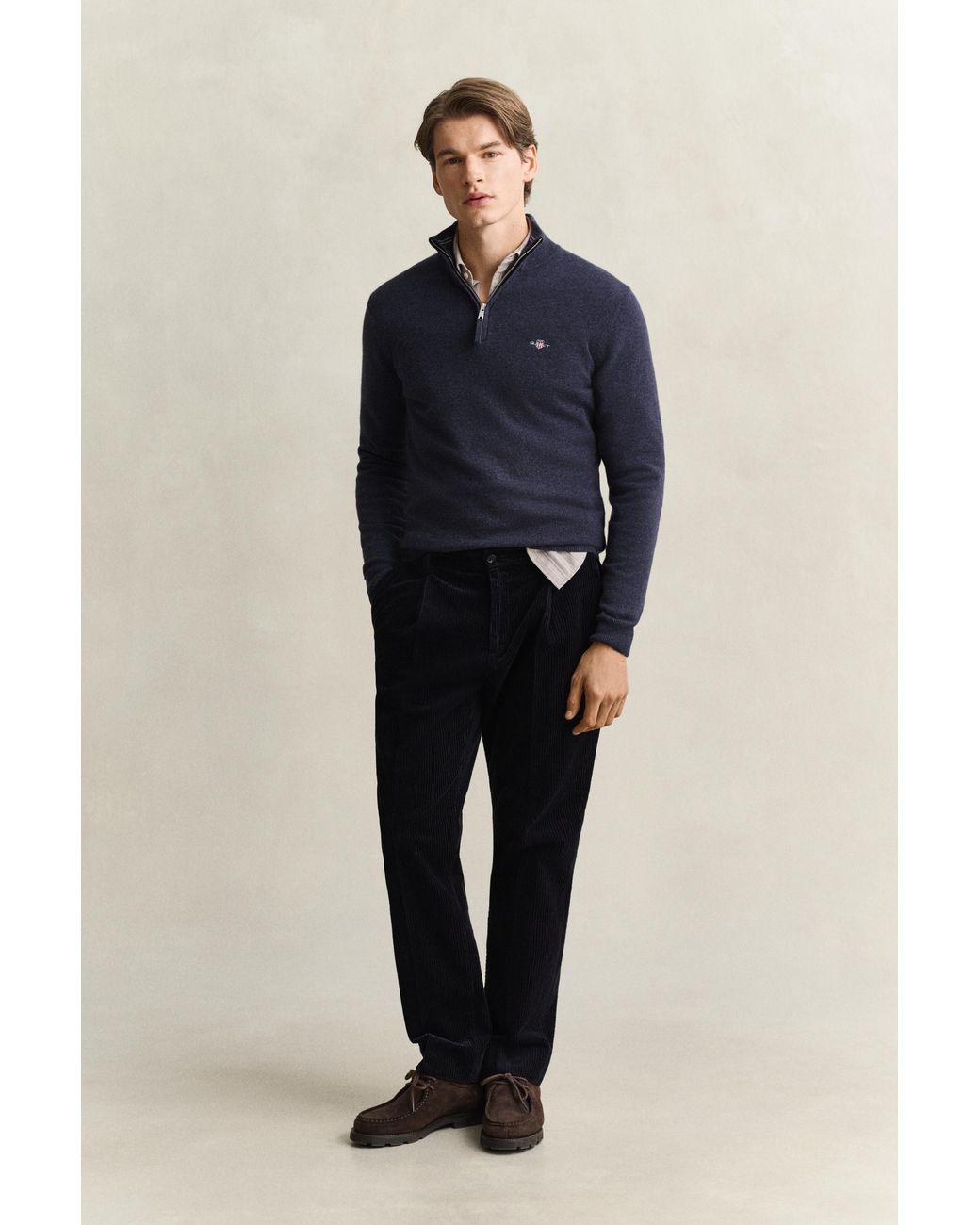 Gant Blue Lambswool Half-Zip Sweater Dark Melange for men