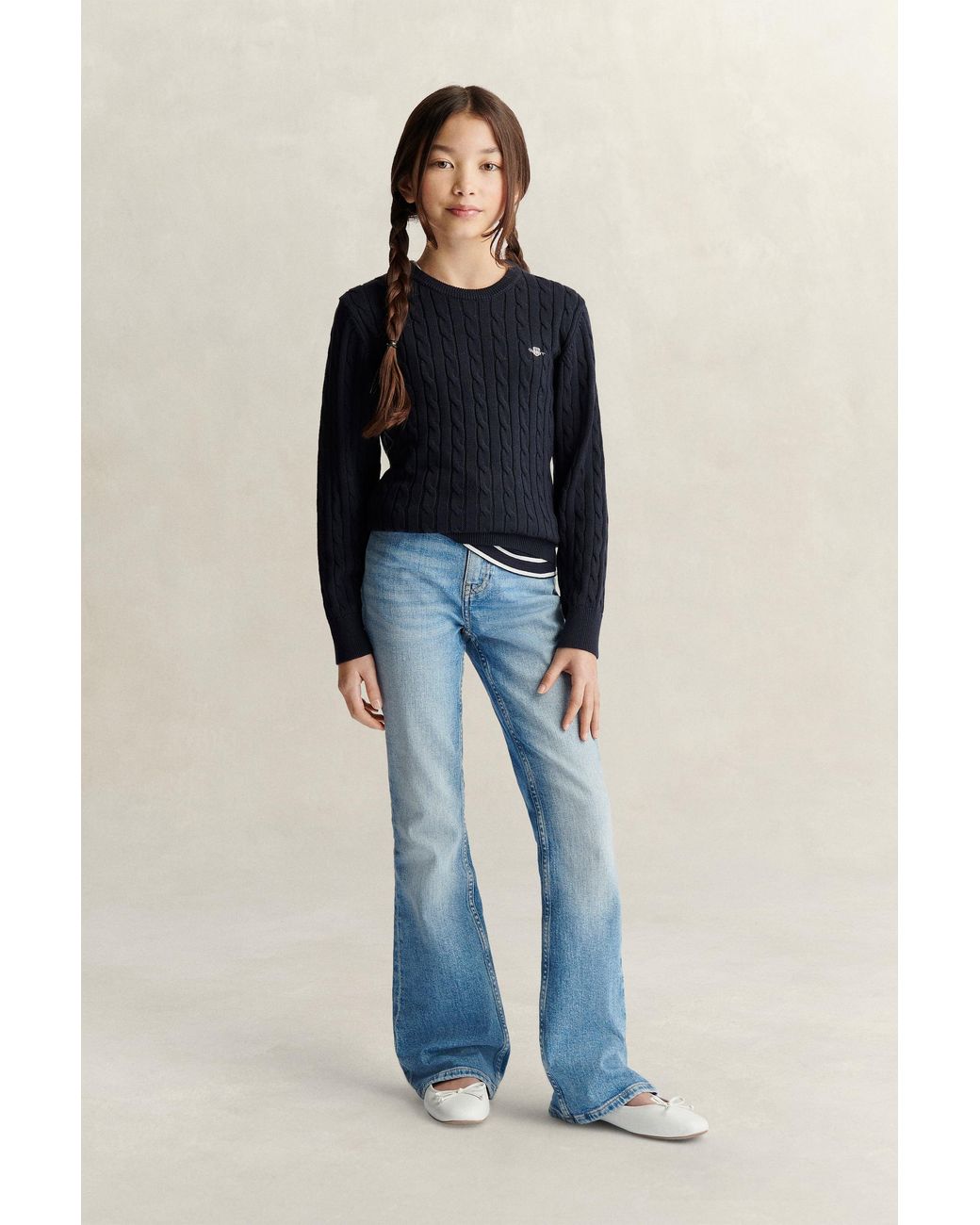 Gant Blue Teens Teen Girls Shield Cable Knit Sweater Evening