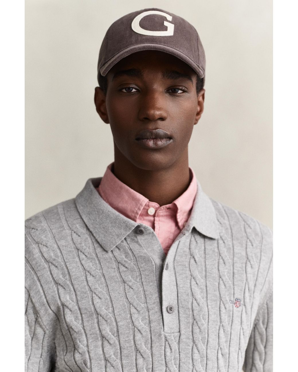 Gant Gray Cotton Cable Knit Polo Sweater Melange for men