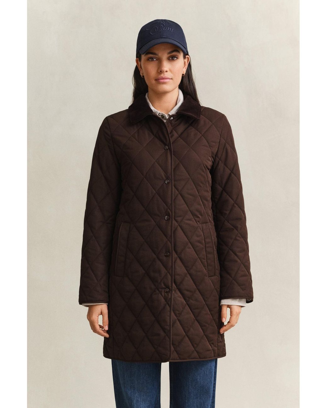 Gant Brown Fitted Quilted Coat Deep