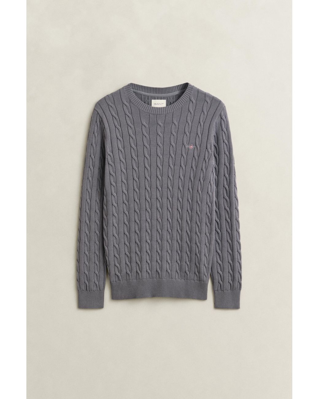 Gant Gray Classic Cable Knit Sweater for men