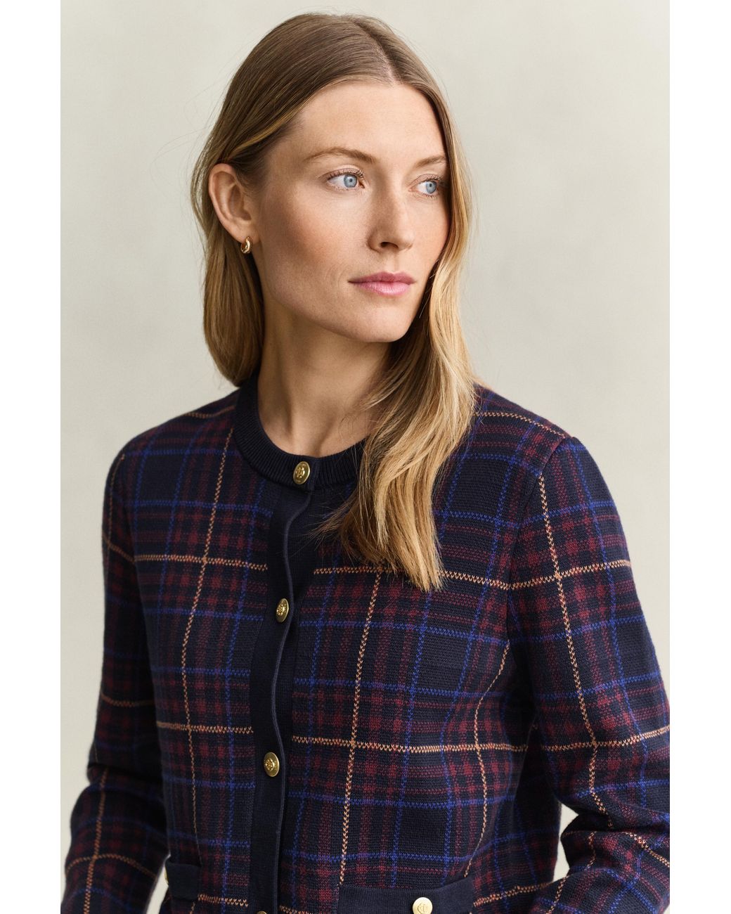 Gant Blue Knitted Check Cardigan Evening