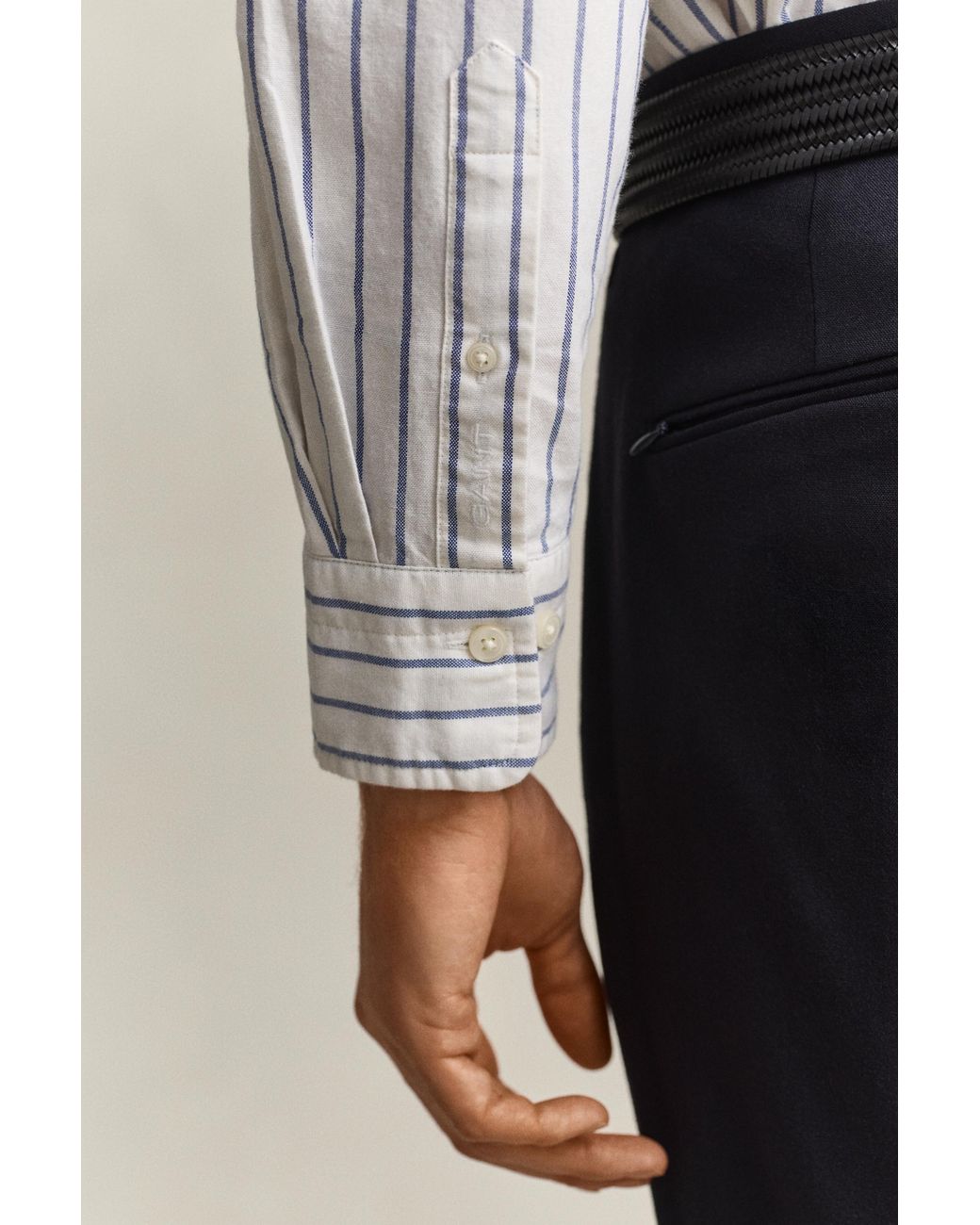 Gant Gray Striped Classic Oxford Shirt Cream for men
