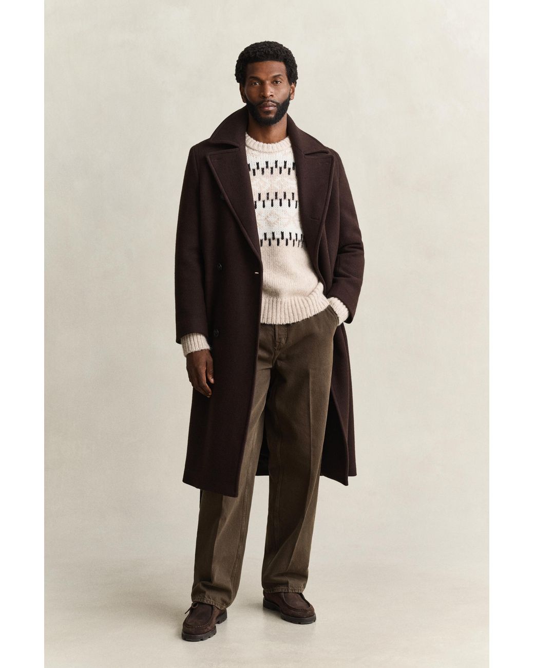 Gant Natural Alpaca Wool Blend Jacquard Sweater Light Melange for men
