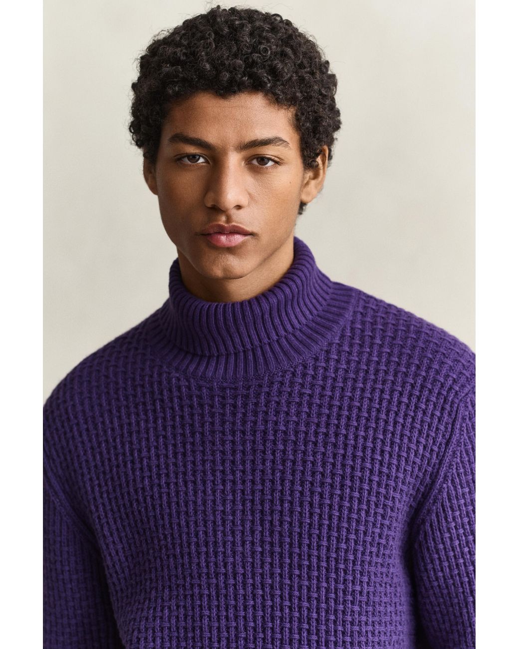 Gant Purple Textured Cotton Wool Turtleneck Sweater for men