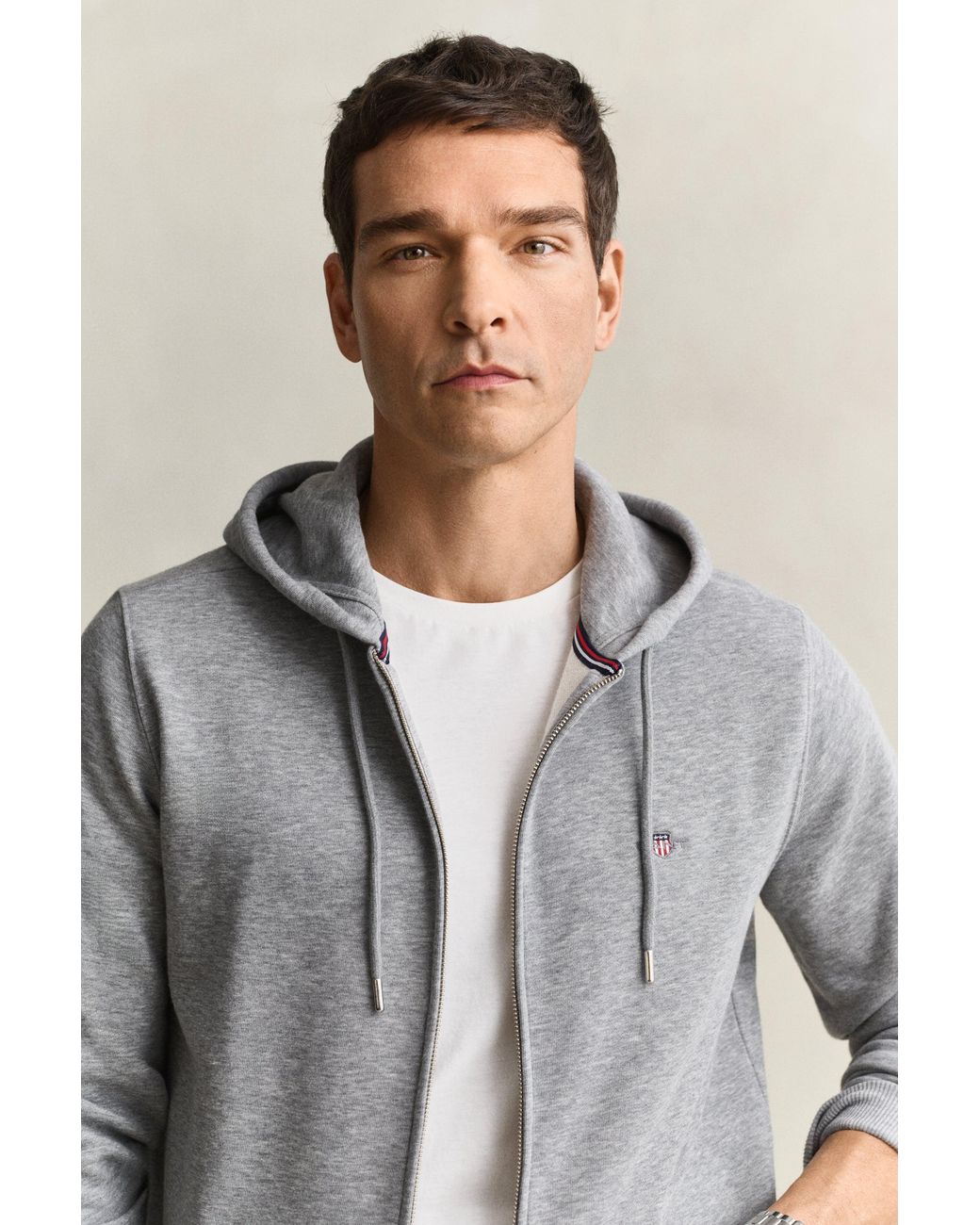Gant Gray Shield Zip Hoodie Melange for men