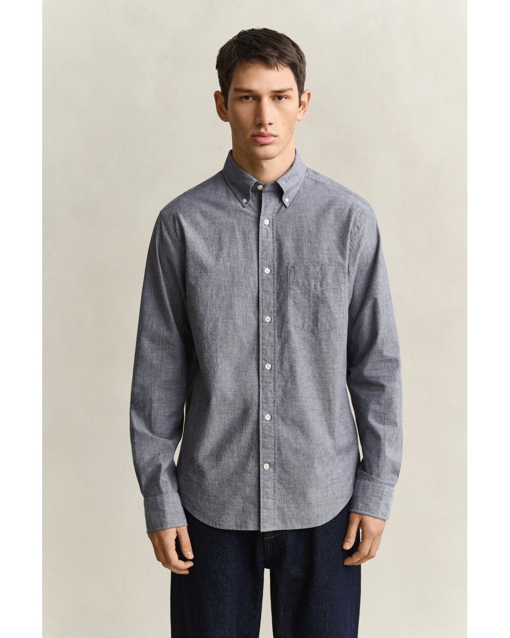 Gant Blue Mélange Archive Poplin Shirt Dark Melange for men