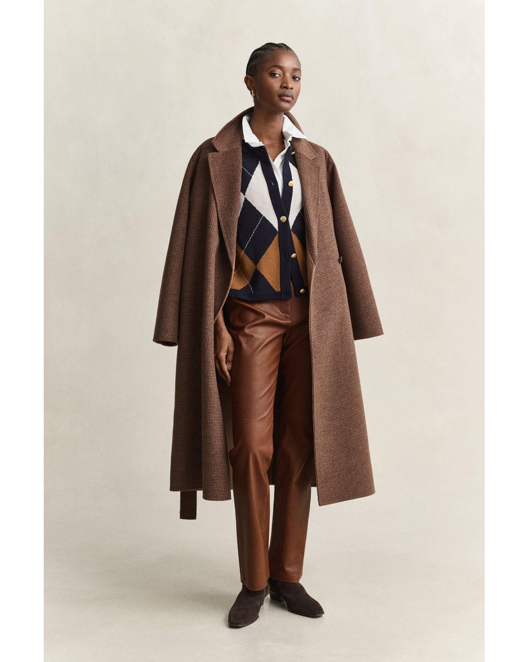 Gant Natural Flared Leather Pants Mahogany