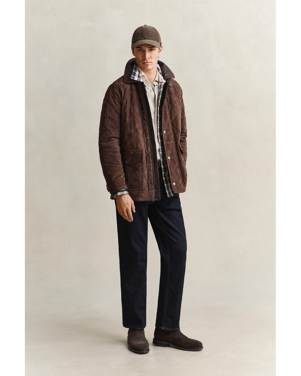 Gant Brown Quilted Suede Jacket for men