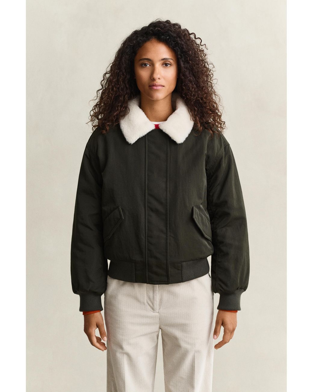Gant Red Padded Bomber Jacket Dark Moss