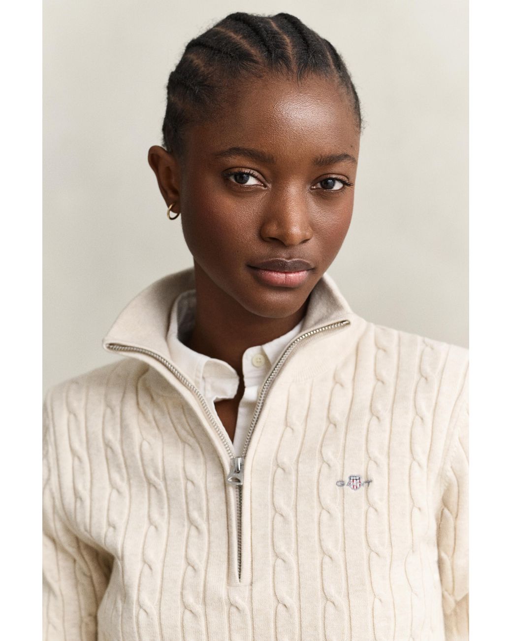 Gant Natural Stretch Cable Knit Half-Zip Sweater