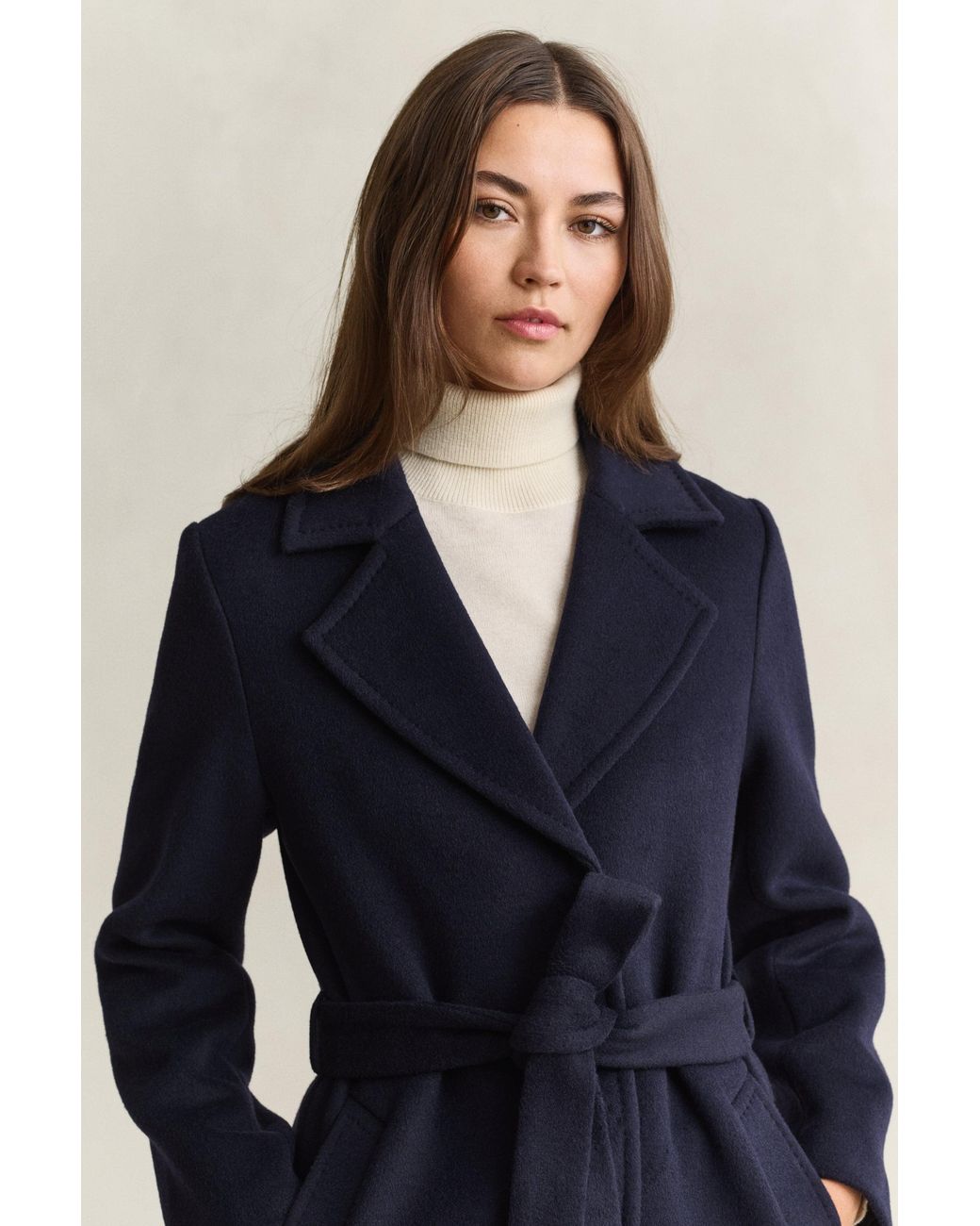 Gant Blue Belted Wool Blend Coat Evening