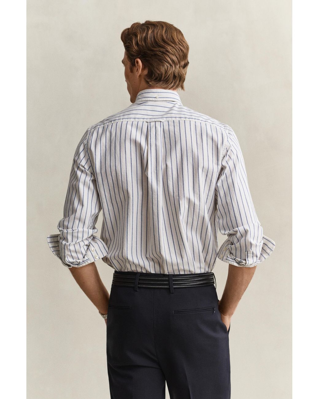 Gant Gray Striped Classic Oxford Shirt Cream for men
