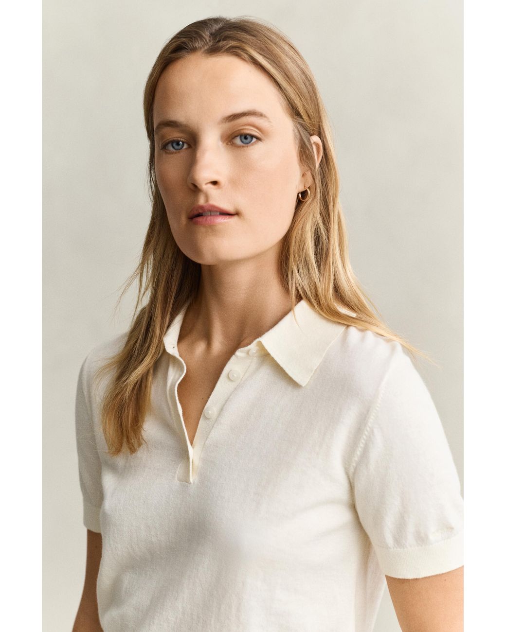 Gant Natural Light Knitted Polo Sweater Cream