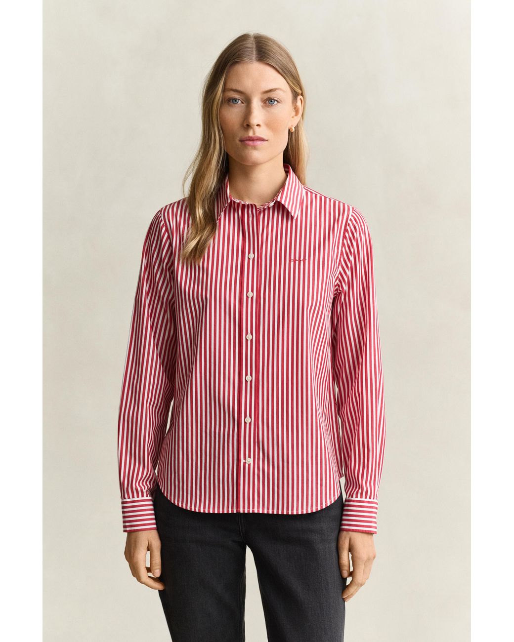 Gant Pink Classic Regular Striped Poplin Shirt Ruby