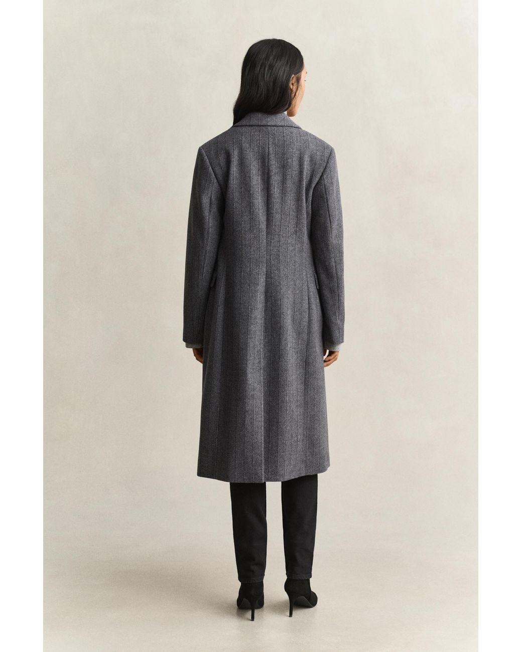 Gant Gray Striped Wool Blend Coat Charcoal Melange